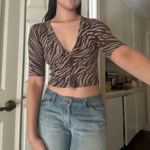Zebra print top cropped printed cardigan
